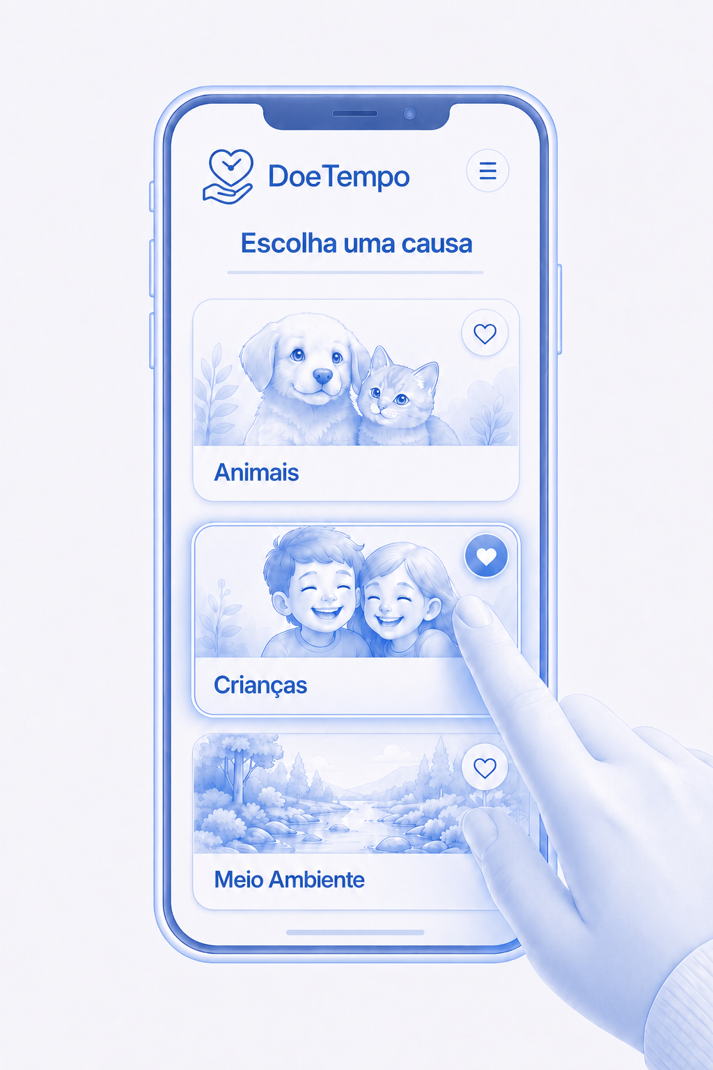 Escolha uma causa no app DoeTempo
